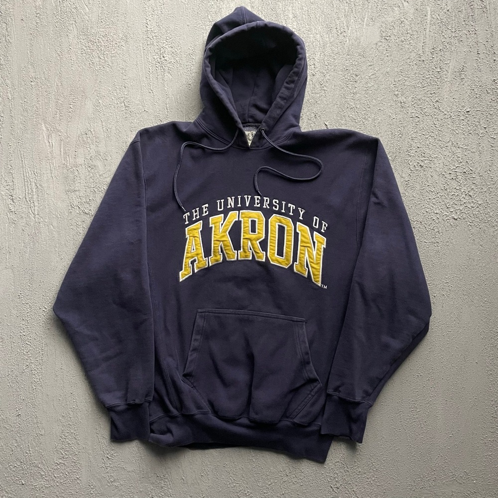 Vintage University of Akron Hoodie Mens Medium Navy Blue 90s Steve and Barrys